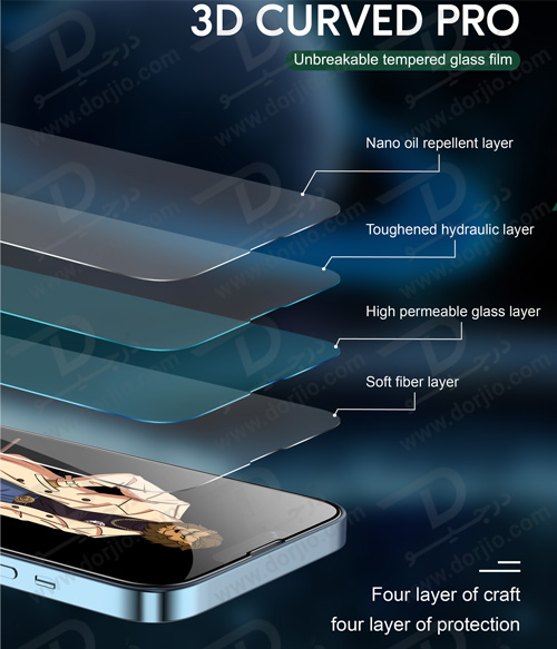 گلس شیشه ای iPhone 13 Pro مدل Green 3D Curved Tempered Glass