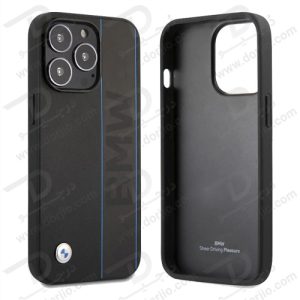 قاب چرمی ضد ضربه iPhone 13 مارک BMW مدل Debossed Wordmark Blue Outlines