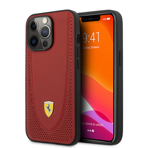 قاب چرمی ضد ضربه iPhone 13 Pro طرح Ferrari مدل Curved Line Stitched And Perforated
