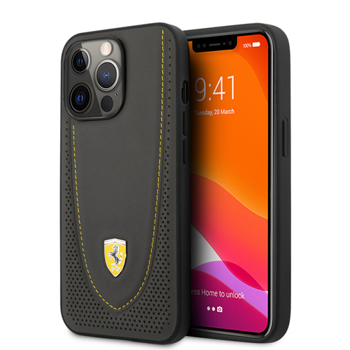 قاب چرمی ضد ضربه iPhone 13 Pro طرح Ferrari مدل Curved Line Stitched And Perforated