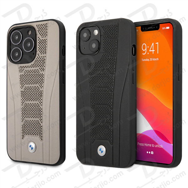 قاب چرمی ضد ضربه iPhone 13 Pro Max مارک BMW مدل Seat Pattern Tone On Tone Perforations Debossed Lines