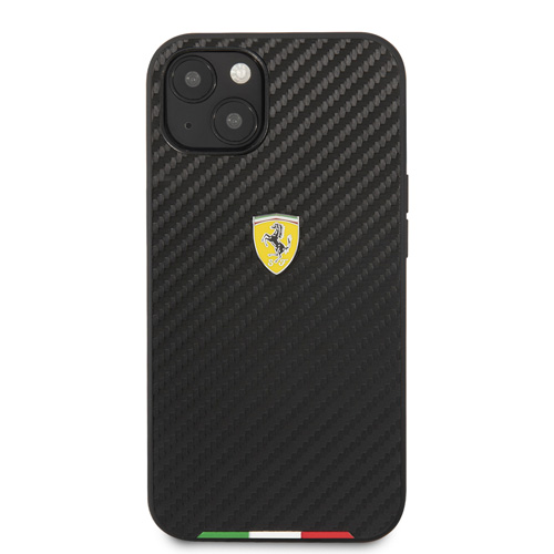 قاب چرمی طرح کربن iPhone 13 Mini طرح Ferrari مدل Italian Flag Line Metal Logo