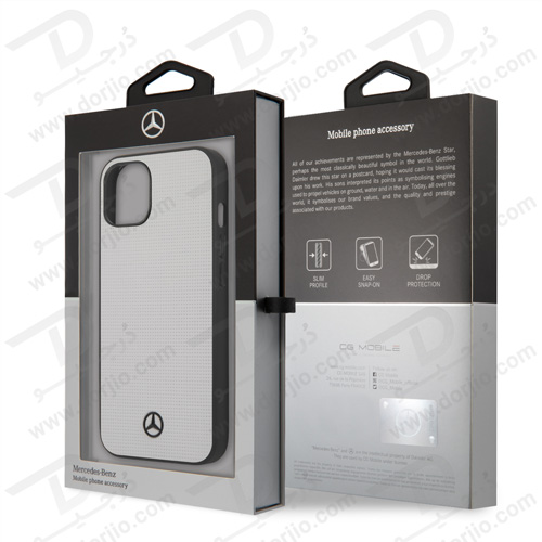 قاب چرمی iPhone 13 طرح Mercedes Benz مدل Meshed Effect Metal Black Star Logo