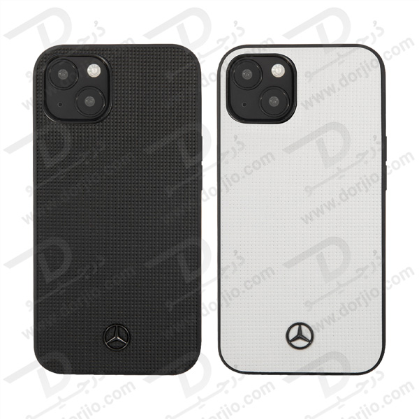 قاب چرمی iPhone 13 طرح Mercedes Benz مدل Meshed Effect Metal Black Star Logo