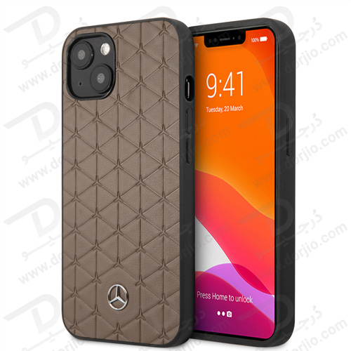 قاب چرمی iPhone 13 طرح Mercedes Benz مدل Quilted Mini Stars Pattern And Embossed Lines Metal Star Logo
