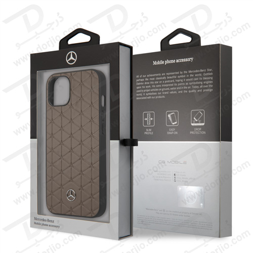 قاب چرمی iPhone 13 طرح Mercedes Benz مدل Quilted Mini Stars Pattern And Embossed Lines Metal Star Logo