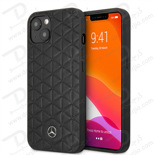 قاب چرمی iPhone 13 طرح Mercedes Benz مدل Quilted Mini Stars Pattern And Embossed Lines Metal Star Logo
