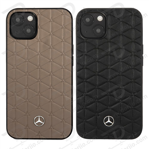 قاب چرمی iPhone 13 طرح Mercedes Benz مدل Quilted Mini Stars Pattern And Embossed Lines Metal Star Logo