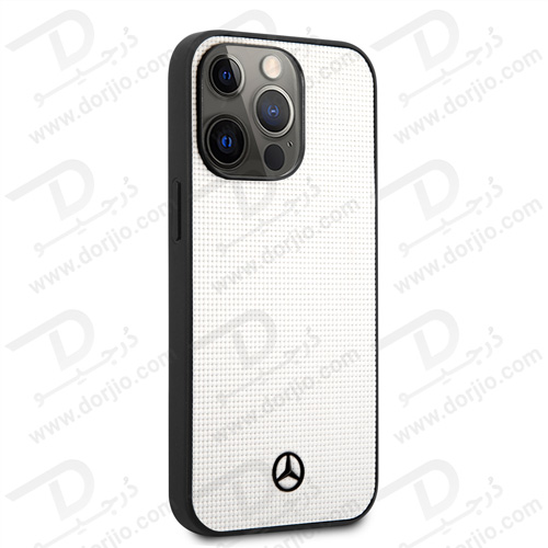 قاب چرمی iPhone 13 Pro طرح Mercedes Benz مدل Meshed Effect Metal Black Star Logo