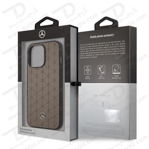 قاب چرمی iPhone 13 Pro طرح Mercedes Benz مدل Quilted Mini Stars Pattern And Embossed Lines Metal Star Logo