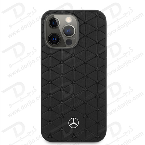 قاب چرمی iPhone 13 Pro طرح Mercedes Benz مدل Quilted Mini Stars Pattern And Embossed Lines Metal Star Logo