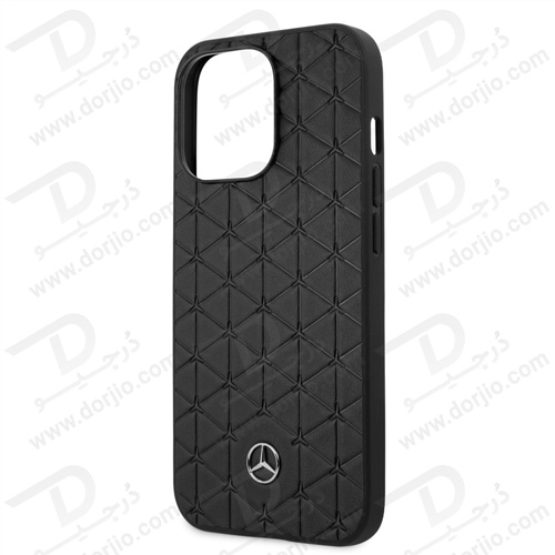 قاب چرمی iPhone 13 Pro طرح Mercedes Benz مدل Quilted Mini Stars Pattern And Embossed Lines Metal Star Logo