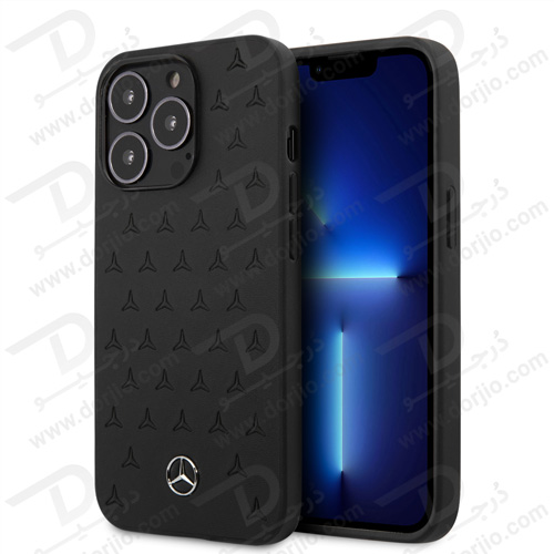 قاب چرمی iPhone 13 Pro Max طرح Mercedes Benz مدل Quilted Stars Pattern Metal Star Logo