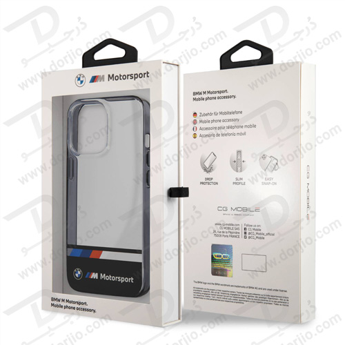 گارد محافظ فریم مشکی iPhone 13 Pro طرح BMW Motorsport مدل Collection Tricolor Stripe Black Lower Part Black Edges