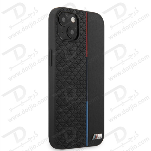 گارد چرمی PU ضد ضربه iPhone 13 طرح BMW مدل Small Triangle Pattern And Constrasted Tricolor Strip