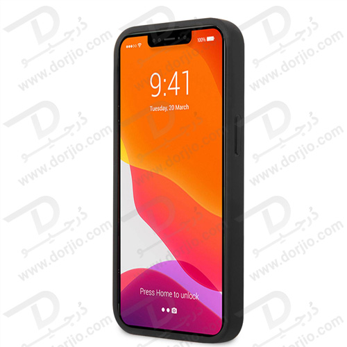 گارد چرمی PU ضد ضربه iPhone 13 طرح BMW مدل Small Triangle Pattern And Constrasted Tricolor Strip
