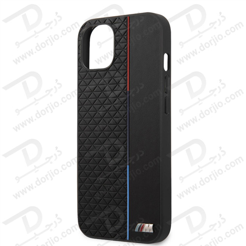 گارد چرمی PU ضد ضربه iPhone 13 طرح BMW مدل Small Triangle Pattern And Constrasted Tricolor Strip
