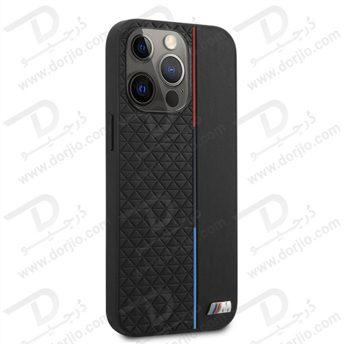 گارد چرمی PU ضد ضربه iPhone 13 Pro طرح BMW مدل Small Triangle Pattern And Constrasted Tricolor Strip