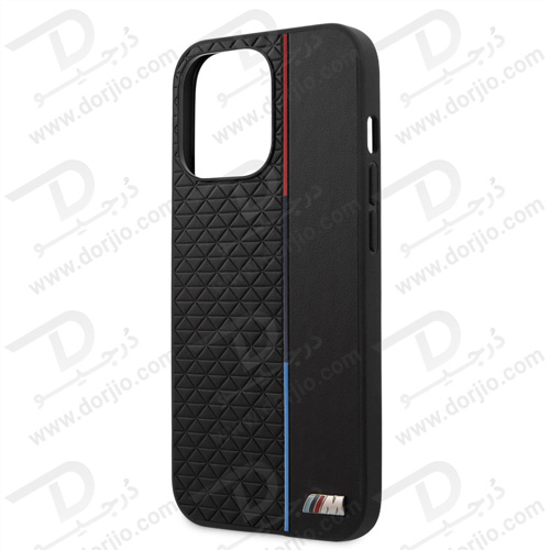 گارد چرمی PU ضد ضربه iPhone 13 Pro Max طرح BMW مدل Small Triangle Pattern And Constrasted Tricolor Strip