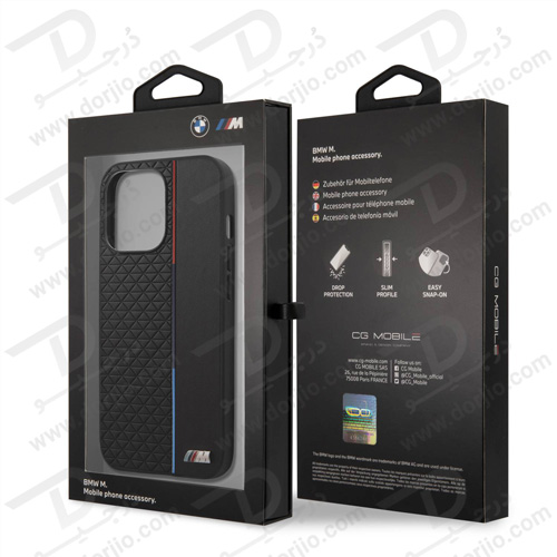 گارد چرمی PU ضد ضربه iPhone 13 Pro Max طرح BMW مدل Small Triangle Pattern And Constrasted Tricolor Strip