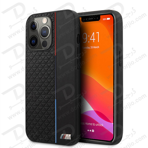 گارد چرمی PU ضد ضربه iPhone 13 Pro Max طرح BMW مدل Small Triangle Pattern And Constrasted Tricolor Strip