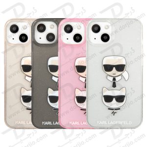 گارد ژله ای اکلیلی iPhone 13 طرح Karl Lagerfeld مدل Embossed Karl And Choupette Head
