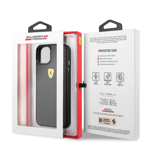 گارد کربنی iPhone 13 طرح Ferrari مدل Real Carbon Metal Logo