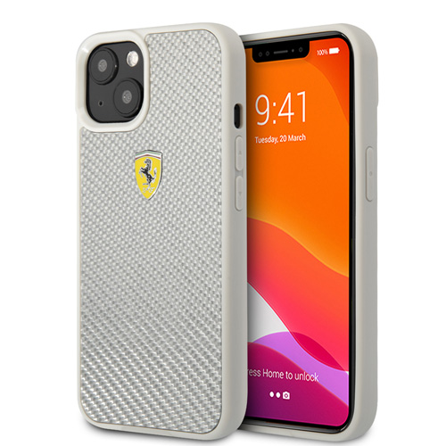گارد کربنی iPhone 13 طرح Ferrari مدل Real Carbon Metal Logo