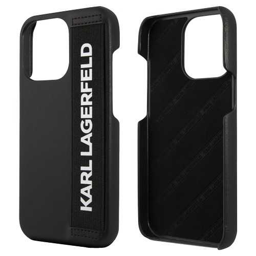 گارد PU چرمی بند دار iPhone 13 Pro Max طرح Karl Lagerfeld مدل With Elastic Band Strap