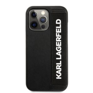 گارد PU چرمی بند دار iPhone 13 Pro Max طرح Karl Lagerfeld مدل With Elastic Band Strap