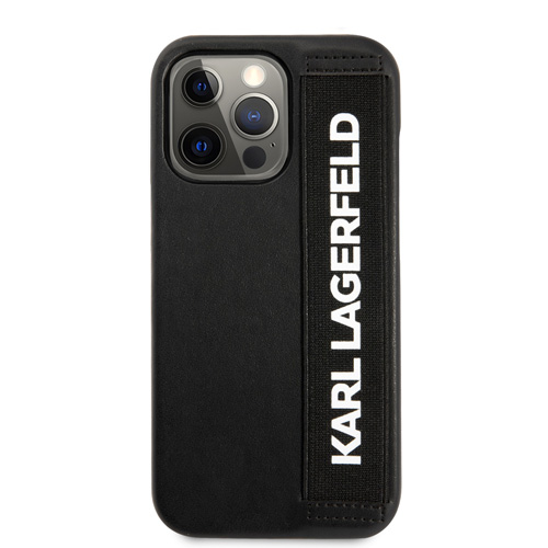 گارد PU چرمی بند دار iPhone 13 Pro Max طرح Karl Lagerfeld مدل With Elastic Band Strap