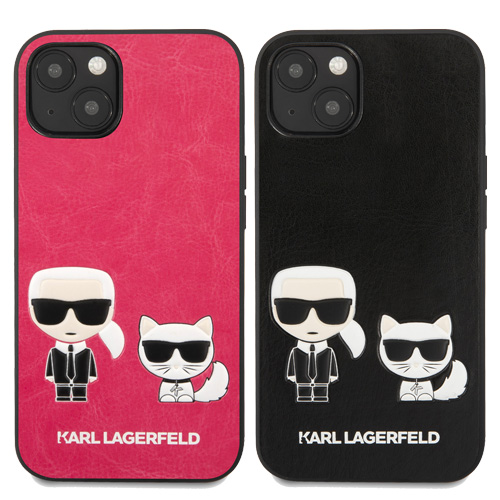 گارد PU چرمی iPhone 13 طرح Karl Lagerfeld مدل Karl And Choupette Bodies Embossed