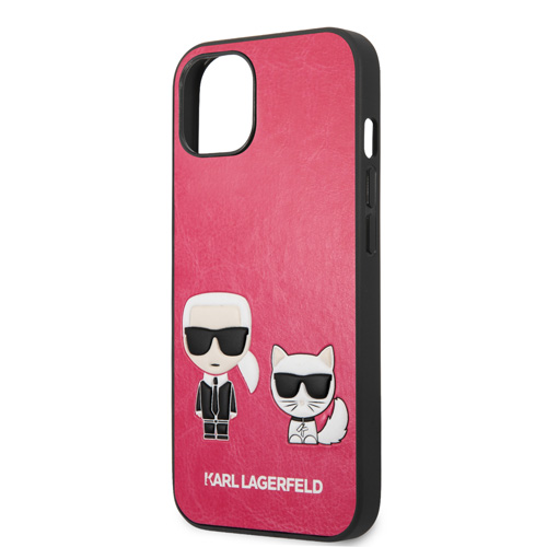گارد PU چرمی iPhone 13 طرح Karl Lagerfeld مدل Karl And Choupette Bodies Embossed