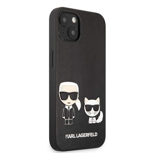 گارد PU چرمی iPhone 13 طرح Karl Lagerfeld مدل Karl And Choupette Bodies Embossed