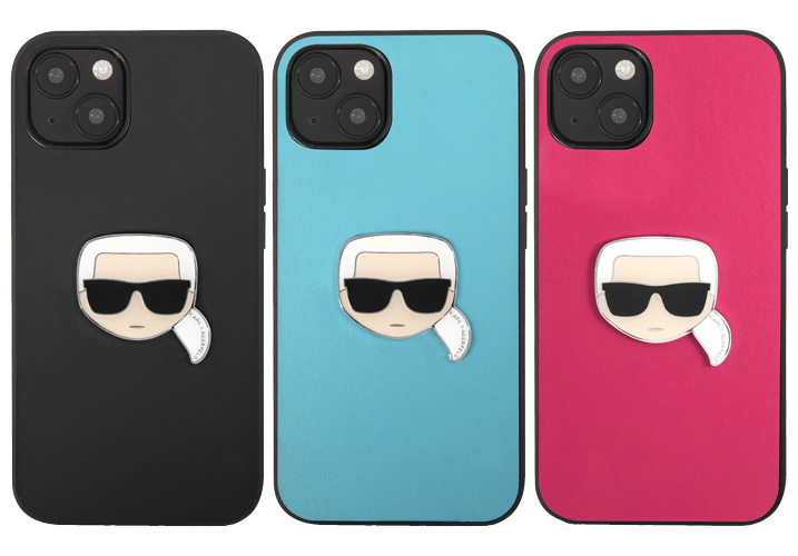 گارد PU چرمی iPhone 13 طرح Karl Lagerfeld مدل Karl Head Metal Logo