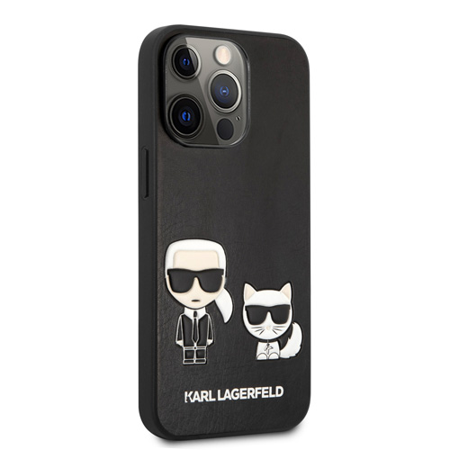 گارد PU چرمی iPhone 13 Pro طرح Karl Lagerfeld مدل Karl And Choupette Bodies Embossed