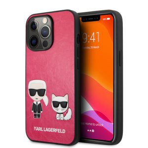 گارد PU چرمی iPhone 13 Pro طرح Karl Lagerfeld مدل Karl And Choupette Bodies Embossed