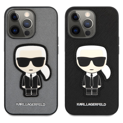 گارد PU چرمی iPhone 13 Pro Max طرح Karl Lagerfeld مدل Saffiano With Ikonik Patch And Metal Logo