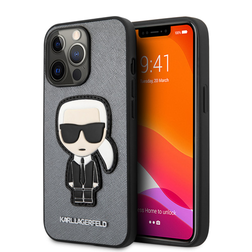 گارد PU چرمی iPhone 13 Pro Max طرح Karl Lagerfeld مدل Saffiano With Ikonik Patch And Metal Logo