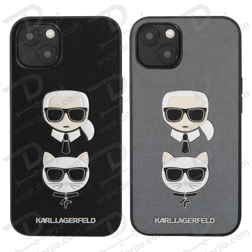 گارد PU Saffiano آیفون 13 طرح Karl Lagerfeld مدل With Embossed Karl And Choupette Head