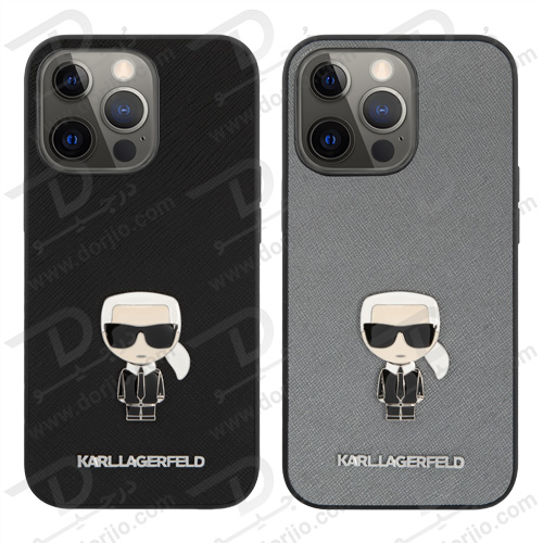 گارد PU Saffiano آیفون 13 پرو طرح Karl Lagerfeld مدل With Metal Pin Ikonik