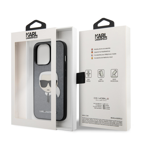 گارد PU Saffiano آیفون 13 طرح Karl Lagerfeld مدل With Embossed Karl's Head
