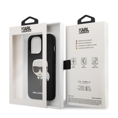 گارد PU Saffiano آیفون 13 طرح Karl Lagerfeld مدل With Embossed Karl's Head
