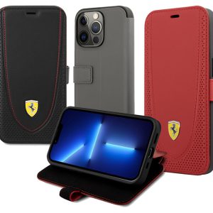 فلیپ کاور چرمی iPhone 13 طرح Ferrari مدل Booktype Curved Line Stitched And Perforated