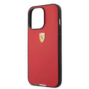 قاب PU چرمی iPhone 13 Pro Max طرح Ferrari مدل Italian Flag Line Metal Logo