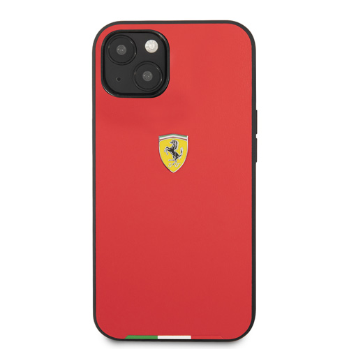 قاب PU چرمی iPhone 13 طرح Ferrari مدل Italian Flag Line Metal Logo