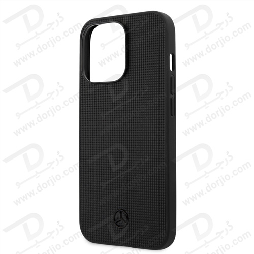 قاب چرمی iPhone 13 Pro Max طرح Mercedes Benz مدل Meshed Effect Metal Black Star Logo