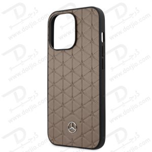 قاب چرمی iPhone 13 Pro Max طرح Mercedes Benz مدل Quilted Mini Stars Pattern And Embossed Lines Metal Star Logo