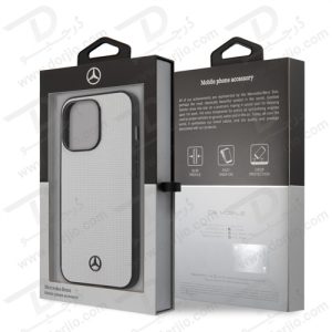 قاب چرمی iPhone 13 Pro طرح Mercedes Benz مدل Meshed Effect Metal Black Star Logo