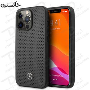 قاب چرمی iPhone 13 Pro طرح Mercedes Benz مدل Perforated Metal Star Logo